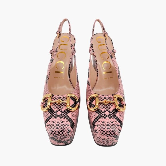 Gucci Baby 120 Horsebit Platform Pumps EU 38.5 US 8.5 Pink Python Slingback Heel - Picture 3 of 13